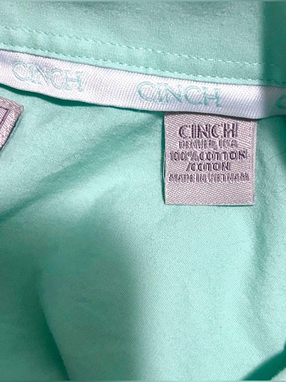 Cinch Men's Western Solid Mint Green Button-Down Shirt L/XL - Picture 6 of 9
